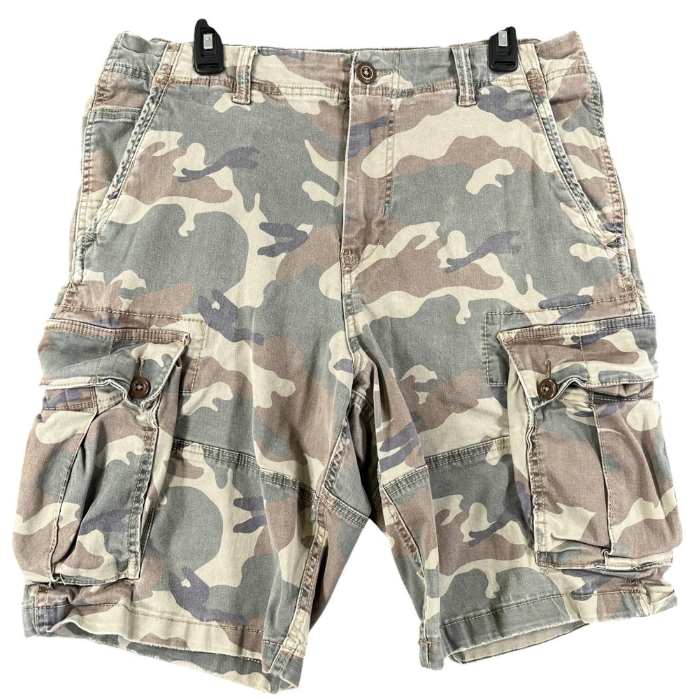 American Eagle Longer Length Cargo Shorts Men 35 Camo Next Level Flex Casual